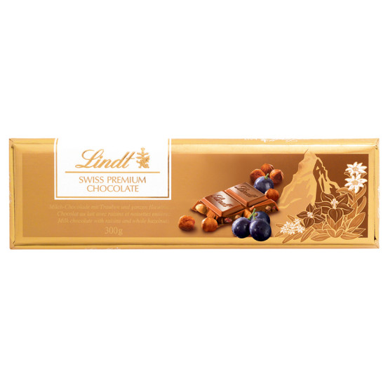 Lindt Milk Raisin Hazelnut Gold Bar 1X300g